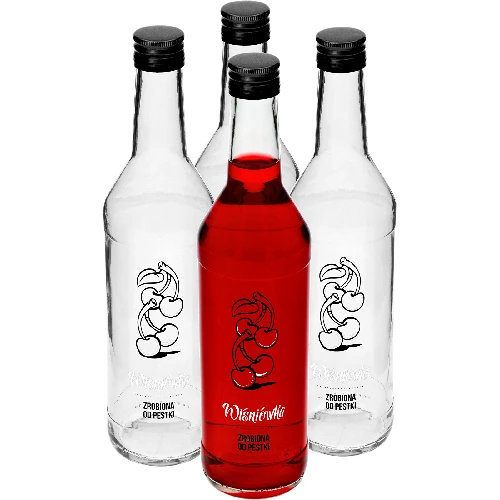 500 ml bottle with screw cap, with Cherry infusion liqueur print, 4 pcs  - 1 ['cherry infusion liqueur', ' infusion liqueur from cherries', ' bottle for infusion liqueurs', ' bottles for infusion liqueurs', ' bottle with screw cap', ' bottles with print', ' glass with print', ' glass bottles', ' glass bottles with screw caps']