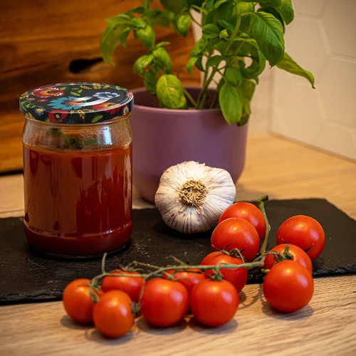 500 ml twist off glass jar with coloured lid Ø82/6 - 6 pcs. - 10 ['pickling jars', ' preserving jars', ' compote jars', ' set of preserving jars with screw caps', ' colourful screw caps']