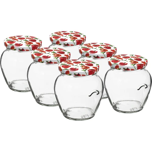 580 ml twist off glass jar with coloured lid Ø82/6 - 6 pcs.  - 1 ['preserving jar', ' decorative jar', ' weki', ' compote jar', ' vegetable salad jar', ' marinated vegetable jar', ' marinated mushroom jar', ' jar with decorative cap', ' set of jars', ' 0.5 L jar']