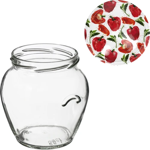 580 ml twist off glass jar with coloured lid Ø82/6 - 6 pcs. - 10 ['preserving jar', ' decorative jar', ' weki', ' compote jar', ' vegetable salad jar', ' marinated vegetable jar', ' marinated mushroom jar', ' jar with decorative cap', ' set of jars', ' 0.5 L jar']