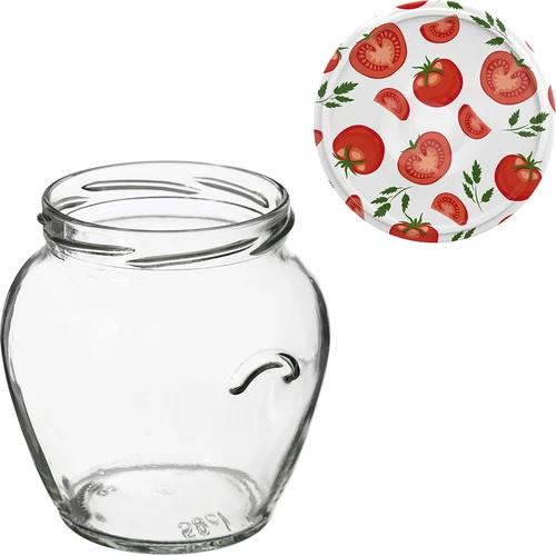 580 ml twist off glass jar with coloured lid Ø82/6 - 6 pcs. - 11 ['preserving jar', ' decorative jar', ' weki', ' compote jar', ' vegetable salad jar', ' marinated vegetable jar', ' marinated mushroom jar', ' jar with decorative cap', ' set of jars', ' 0.5 L jar']