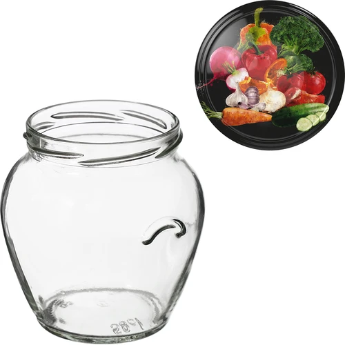 580 ml twist off glass jar with coloured lid Ø82/6 - 6 pcs. - 12 ['preserving jar', ' decorative jar', ' weki', ' compote jar', ' vegetable salad jar', ' marinated vegetable jar', ' marinated mushroom jar', ' jar with decorative cap', ' set of jars', ' 0.5 L jar']