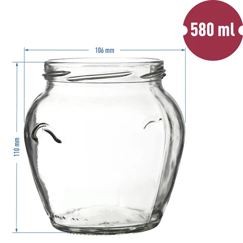 580 ml twist off glass jar with coloured lid Ø82/6 - 6 pcs. - 6 ['preserving jar', ' decorative jar', ' weki', ' compote jar', ' vegetable salad jar', ' marinated vegetable jar', ' marinated mushroom jar', ' jar with decorative cap', ' set of jars', ' 0.5 L jar']