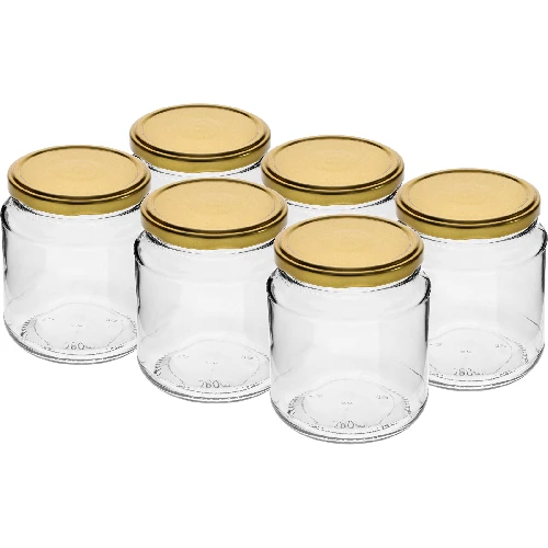 580 ml twist-off jar with golden lid Ø82/6, 6 pcs  - 1 ['jars', ' jar', ' set of jars', ' containers', ' glass containers', ' storage jars', ' kitchen jars', ' glass jars', ' jars with metal lid', ' jar for food storage', ' jars for preserves', ' jars for herbs', ' jars for coffee', ' jars for tea', ' dishwasher-safe jars', ' glass jar', ' jar with lid', ' set of jars', ' jars for jams']