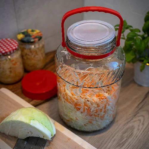 5l glass jar with plastic cap - 8 ['large jar', ' jar large', ' large glass jar', ' canning jar', ' for pickling', ' for cucumbers', ' doe cabbage', ' industrial jar', ' jar with tings', ' jar tongs', ' cucumber tings']