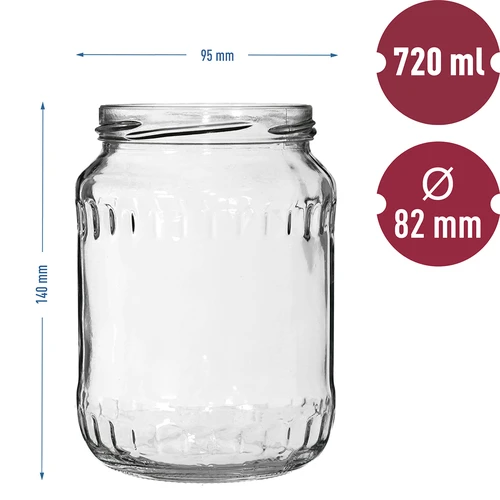 720 ml twist-off jar with colourful Ø82/6 lid - 6 pcs - 6 ['set of jars', ' jam jars', ' preserve jar', ' jar for preserves', ' jars with twist-off lids', ' Ø82 jars', ' jars with colourful lids', ' jars for preserves', ' weck-type jars', ' jars for meat', ' jar meat', ' jars for pasteurising', ' jarred meat']