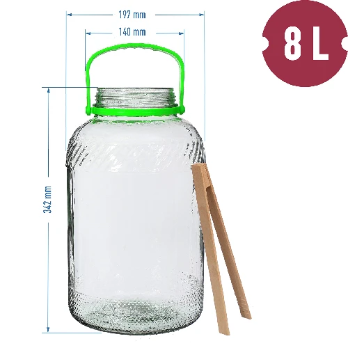 8 L glass jar, with tongs - 6 ['large jar', ' jar large', ' large glass jar', ' canning jar', ' for pickling', ' for cucumbers', ' for cabbage', ' industrial jar', ' jar with tongs', ' jar tongs', ' cucumber tongs']