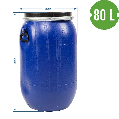 80 L Barrel / Drum with clamp ring, blue colour - 12 ['pickling barrels', ' cucumber barrel', ' cabbage barrel', ' cucumber pickling barrel', ' cabbage pickling barrel', ' rain barrel', ' rain barrel', ' barrel for collecting rainwater', ' lockable barrel', ' food barrel', ' barrel with clamping ring', ' plastic barrel', ' good barrel', ' blue barrel']