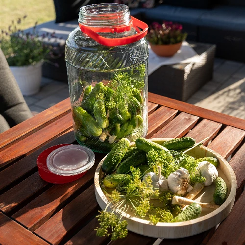 8l glass jar with plastic cap - 9 ['large jar', ' jar large', ' large glass jar', ' canning jar', ' for pickling', ' for cucumbers', ' for cabbage', ' industrial jar', ' jar with tongs', ' jar tongs', ' cucumber tongs']