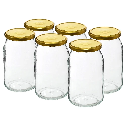 900ml twist off glass jar with golden lid Ø82/6 - 6 pcs. - 2 ['jars', ' glass jar', ' glass jars', ' jar with lid', ' jars for preserves', ' canning jars', ' jars for cucumbers', ' honey jar ']