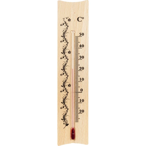 A room thermometer with a pattern (-20°C to +50°C) 18cm  - 1 ['indoor thermometer', ' room thermometer', ' thermometer for indoors', ' home thermometer', ' thermometer', ' wooden room thermometer', ' thermometer legible scale', ' thermometer with reinforced capillary']