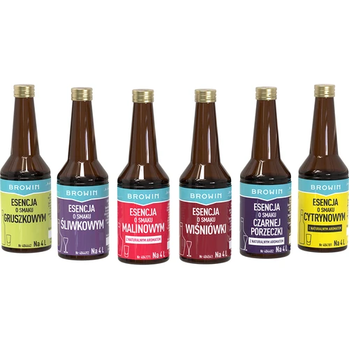 A set of 6 flavouring essences - FRUITY 6x40 ml  - 1 ['homemade liquor flavouring essence set', ' browin flavouring essence', ' moonshine flavouring essences', ' essences for liquor', ' fruity flavouring essences', ' flavouring essence set', ' a set of flavouring essences for liquor', ' fruit liqueurs', ' fruit infusion liqueurs', ' pear liqueur', ' lemon liqueur', ' cherry liqueur', ' raspberry liqueur', ' blackcurrant liqueur', ' gift idea', ' home party idea', ' attractive liquors']