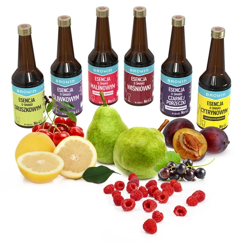 A set of 6 flavouring essences - FRUITY 6x40 ml - 3 ['homemade liquor flavouring essence set', ' browin flavouring essence', ' moonshine flavouring essences', ' essences for liquor', ' fruity flavouring essences', ' flavouring essence set', ' a set of flavouring essences for liquor', ' fruit liqueurs', ' fruit infusion liqueurs', ' pear liqueur', ' lemon liqueur', ' cherry liqueur', ' raspberry liqueur', ' blackcurrant liqueur', ' gift idea', ' home party idea', ' attractive liquors']