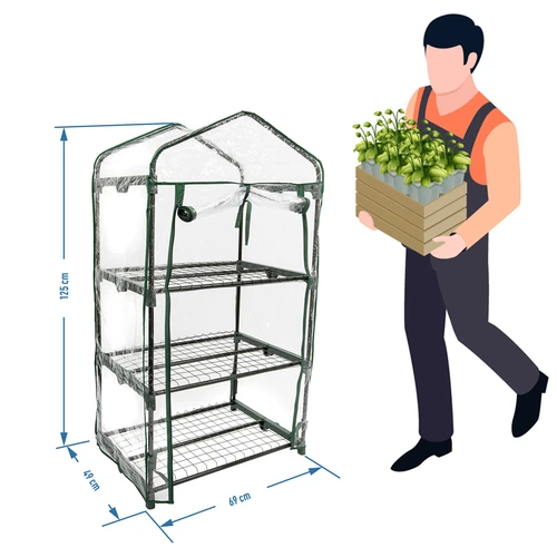 A small balcony greenhouse with three shelves 69 x 49 x 125 cm - 2 ['mini greenhouse with 3 shelves', ' 3-shelf greenhouse', ' balcony greenhouse', ' greenhouse for balcony', ' mini greenhouses', ' greenhouse', ' plastic film tunnel', ' plastic film tent', ' plastic film greenhouse']