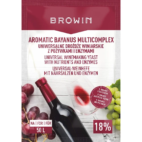 Aromatic Bayanus Multicomplex starter kit for wine, 40 g  - 1 ['bayanus yeast', ' bayanus varieties', ' winemaking yeast', ' 18% wine', ' yeast+nutrient', ' for fruit wines', ' for 50 L of wine', ' wine recipe', ' fermentation in pulp', ' strong wine', ' pectolytic enzyme']