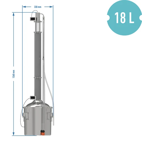 Baldur convex 18 L modular still - 16 ['distillation kit', ' stainless steel still', ' distillation apparatus', ' water still', ' distilled water', ' prismatic springs', ' browin still', ' alcohol stills', ' Liebig condenser', ' Libig condenser', ' reduced collection', ' distillation inspection glass', ' flashlight for still', ' distillate flavouring']