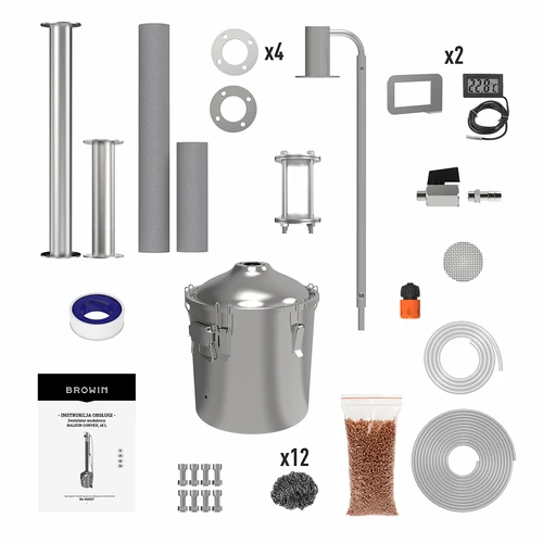 Baldur convex 18 L modular still - 4 ['distillation kit', ' stainless steel still', ' distillation apparatus', ' water still', ' distilled water', ' prismatic springs', ' browin still', ' alcohol stills', ' Liebig condenser', ' Libig condenser', ' reduced collection', ' distillation inspection glass', ' flashlight for still', ' distillate flavouring']