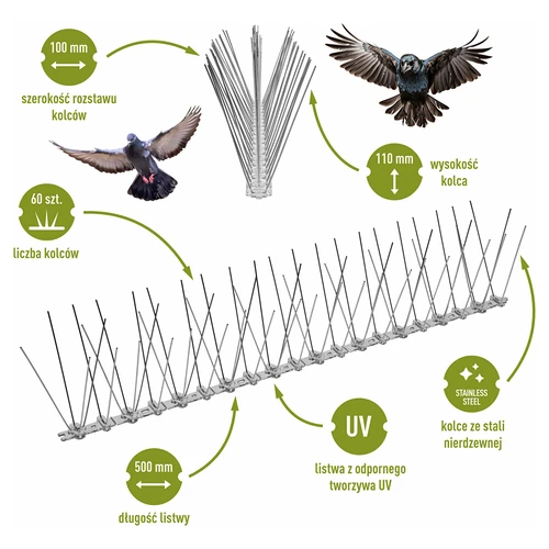 Bird spikes, on a plastic strip, 10 pcs. - 3 ['bird repellent', ' bird spikes', ' bird spikes', ' metal spike repellent', ' steel pigeon spikes', ' windowsill spikes', ' bird spike strip', ' bird spike strip', ' plastic bird strips', ' bird protection', ' pigeon protection', ' facade protection against birds', ' bird repellent', ' clean windowsill', ' spikes on a plastic strip', ' set of bird spikes', ' effective protection against pigeons', ' birds', ' bird repellent spikes', ' bird repellent strips', ' how to effectively repel birds', ' bird-safe spikes', ' bird-safe spike strips']