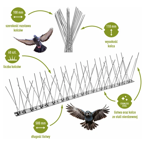 Bird spikes, on metal strip, 10 pcs. - 3 ['bird repellent', ' bird spikes', ' bird spikes', ' metal spike repellent', ' steel pigeon spikes', ' windowsill spikes', ' bird spike strip', ' bird spike strip', ' stainless bird strips', ' bird protection', ' pigeon protection', ' facade protection against birds', ' bird deterrence', ' clean windowsill', ' spikes on a metal strip', ' set of bird spikes', ' effective protection against pigeons', ' birds', ' bird deterrent spikes', ' bird deterrent strips', ' how to effectively deter birds', ' bird-safe spikes', ' bird-safe spike strips']