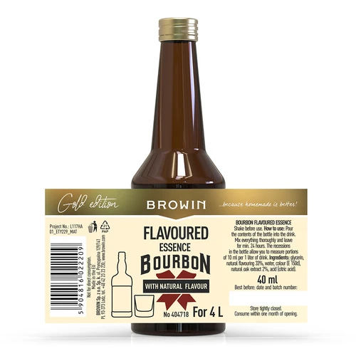 Bourbon flavoured essence for 4 L, 40 ml - 5 ['essence for liquor', ' essences for liquor', ' vodka flavourings', ' flavouring for alcohol', ' bourbon essence', ' aroma for alcohol', ' essence of moonshine', ' essence with natural aroma', ' homemade bourbon']