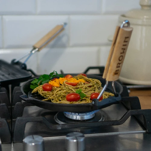 Cast iron round griddle pan with handle, 24 cm - 5 ['cast iron skillet induction', ' cast iron pots', ' skillet with wooden handle', ' cast iron pots']