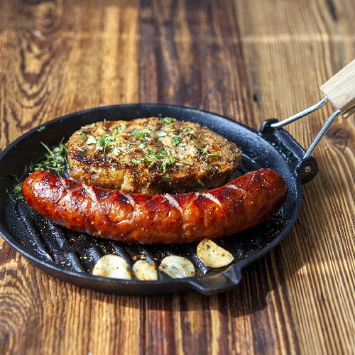 Cast iron round griddle pan with handle, 24 cm - 7 ['cast iron skillet induction', ' cast iron pots', ' skillet with wooden handle', ' cast iron pots']