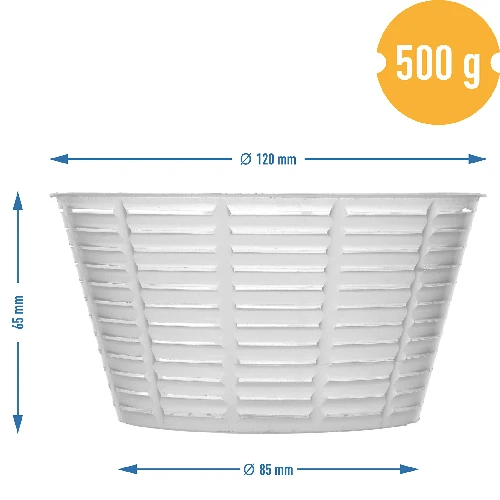 Cheese mould for ricotta, Ø8.5/12 for 500 g - 4 ['mould for ricotta', ' mould for ricotta cheese', ' cheese', ' cheesemaking', ' how to make cheese', ' small cheese mould', ' homemade cheese', ' cheese mould', ' cheese made at home', ' mould for soft cheese', ' for cottage cheese', ' for rennet cheese', ' cone-shaped mould', ' cone-shaped cottage and rennet cheeses', ' homemade cottage cheese']