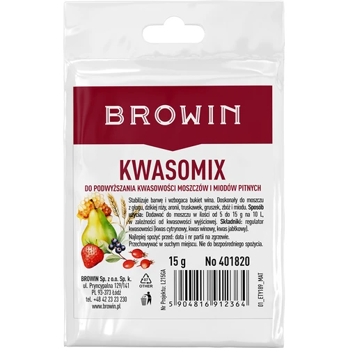 Citric acid / acidity regulator "KWASOMIX" 15g  - 1 ['kwasomix for wine', ' acidity regulator for wine', ' citric acid', ' tartaric acid', ' malic acid']