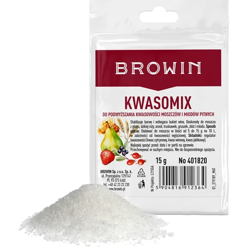 Citric acid / acidity regulator "KWASOMIX" 15g - 2 ['kwasomix for wine', ' acidity regulator for wine', ' citric acid', ' tartaric acid', ' malic acid']