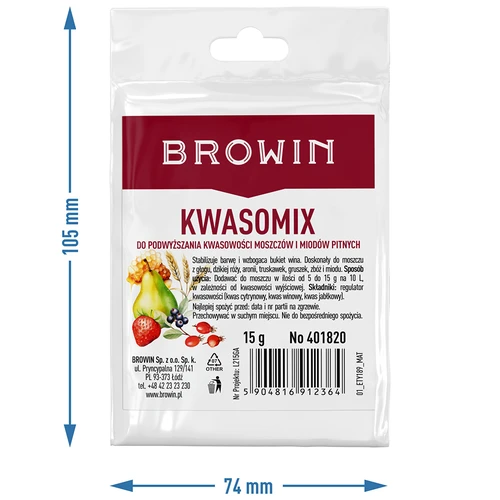 Citric acid / acidity regulator "KWASOMIX" 15g - 4 ['kwasomix for wine', ' acidity regulator for wine', ' citric acid', ' tartaric acid', ' malic acid']