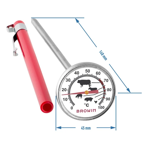 Cooking thermometer with a pattern (0°C to +100°C) 12,5cm - 2 ['temperature', ' food thermometer', ' catering thermometer', ' thermometer for food', ' food thermometer with probe', ' meat thermometer', ' thermometer with probe', ' kitchen thermometer with probe', ' meat probe', ' roasting thermometer', ' cooking thermometer', ' smoking thermometer', ' oven thermometer']