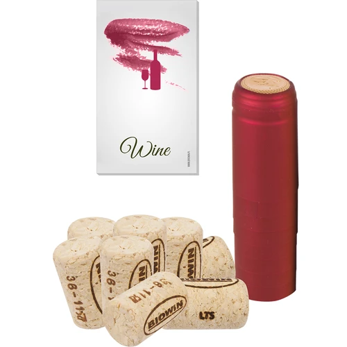 Corks + heat shrink capsules set , 8pcs.  - 1 ['cork', ' cork for wine', ' bottle cork', ' wine stopper', ' wine bottles with corks', ' agglomerated cork', ' natural cork', ' labels for homemade wine', ' stickers for homemade wine', ' homemade wine label', ' homemade wine bottle stickers', ' self-adhesive labels', ' perforated wine foils', ' foil for bottleneck', ' heat shrink bottle foils', ' heat shrink foils', ' foil for bottles']