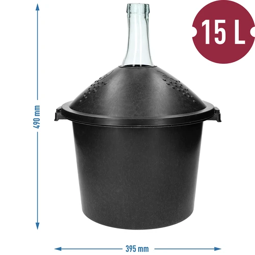 Demijohn for wine in plastic basket 15 L - 7 ['a demijohn', ' a dymion', ' a wine demijohn in a plastic basket', ' a demijohn for fermentation', ' demijohn 15 L']