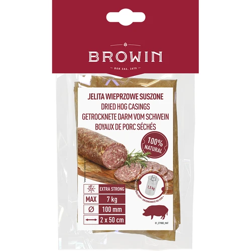 Dried pork casings, size 100 mm, 50 cm - 2 pcs  - 1 ['natural casings', ' pork casings', ' dried casings', ' casings for meat processing', ' sausage casings', ' casings for sausages', ' for smoked sausage', ' for scalded sausage', ' homemade processed meat', ' homemade sausage', ' Krakowska sausage', ' Żywiecka sausage', ' for pressure ham cooker', ' 100 mm casings']