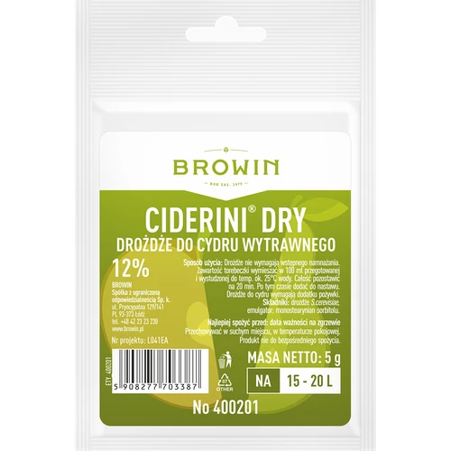 Dry cider yeast 5g  - 1 ['cider yeast', ' dry cider yeast', ' apple cider yeast', ' dry cider', ' apple cider ']