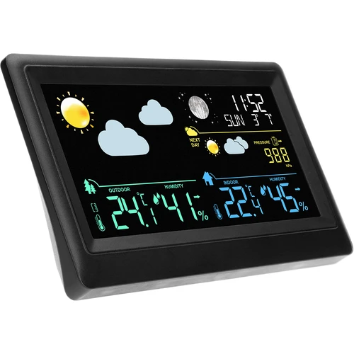 Electronic weather station - wireless, with sensor, black - 3 ['wireless weather station', ' outdoor and indoor temperature measurement', ' humidity measurement', ' weather station with calendar', ' weather station with alarm clock', ' accurate weather station', ' weather station', ' electronic weather station', ' universal weather station', ' perfect weather forecast device', ' temperature control', ' weather assistant', ' humidity sensor', ' hygrometer', ' barometer', ' atmospheric pressure measurement', ' weather assistant', ' moon phases', ' gift idea', ' trends', ' weather station with colour display']