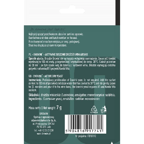 Enovini dry wine yeast 7g - 2 ['enovini yeast', ' active dried wine yeast', ' wine yeast', ' yeast for wine', ' dried wine yeast', ' dried yeast', ' dried yeast for wine', ' white wine yeast', ' red wine yeast ']