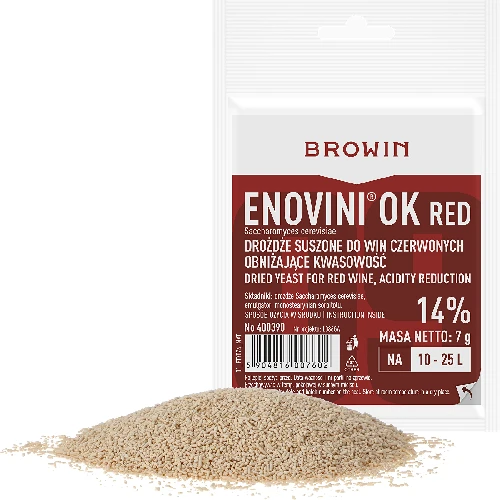 Enovini® OK RED - acidity-reducing winemaking yeast, 7 g - 3 ['yeast for dark grapes', ' yeast for cherries', ' cherry wine', ' grape wine', ' acidity reducing yeast', ' yeast for red wine', ' dried yeast', ' homemade wine', ' acidity reducing yeast', ' Enovini yeast', ' Browin winemaking yeast']