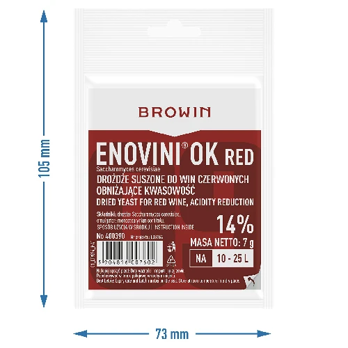 Enovini® OK RED - acidity-reducing winemaking yeast, 7 g - 5 ['yeast for dark grapes', ' yeast for cherries', ' cherry wine', ' grape wine', ' acidity reducing yeast', ' yeast for red wine', ' dried yeast', ' homemade wine', ' acidity reducing yeast', ' Enovini yeast', ' Browin winemaking yeast']