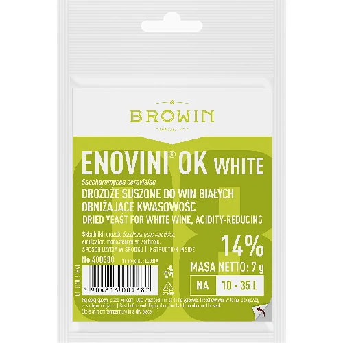 Enovini® OK WHITE yeast - acidity reducing, 7 g  - 1 ['yeast for apples', ' yeast for white grapes', ' apple wine', ' grape wine', ' acidity reducing yeast', ' yeast for white wine', ' dried yeast', ' homemade wine']