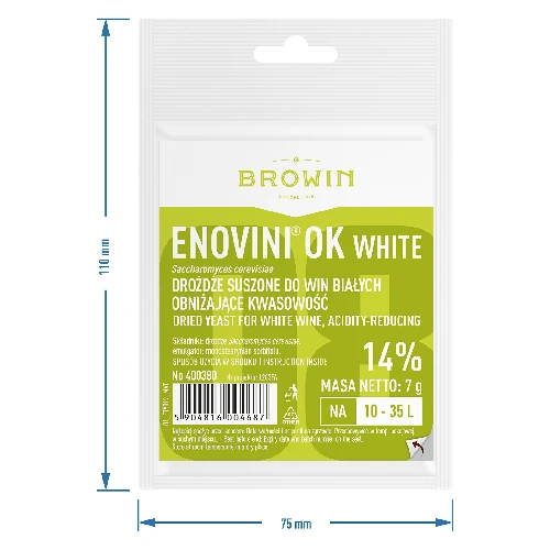 Enovini® OK WHITE yeast - acidity reducing, 7 g - 4 ['yeast for apples', ' yeast for white grapes', ' apple wine', ' grape wine', ' acidity reducing yeast', ' yeast for white wine', ' dried yeast', ' homemade wine']