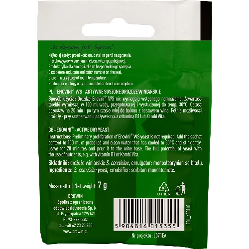 Enovini WS dry table wine yeast 7g - 2 ['enovini yeast', ' active dried wine yeast', ' wine yeast', ' yeast for wine', ' dried wine yeast', ' dried yeast', ' dried yeast for wine', ' white wine yeast', ' rose wine yeast', ' red wine yeast ']