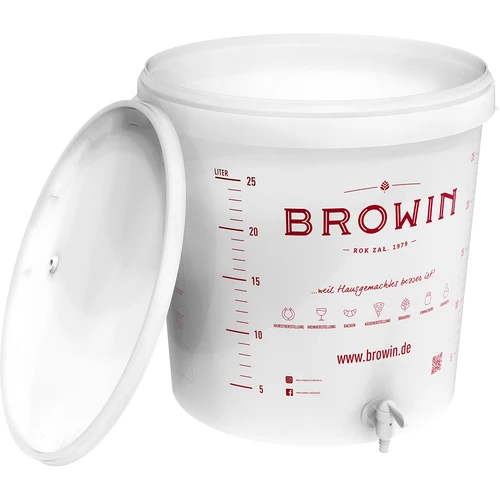 Fermentation bucket 30 L with BROWIN printing and tap DE - 3 ['for fermentation', ' for wine', ' for beer', ' fermenter 30 L', ' fermentation bucket', ' fermentation container with scale']