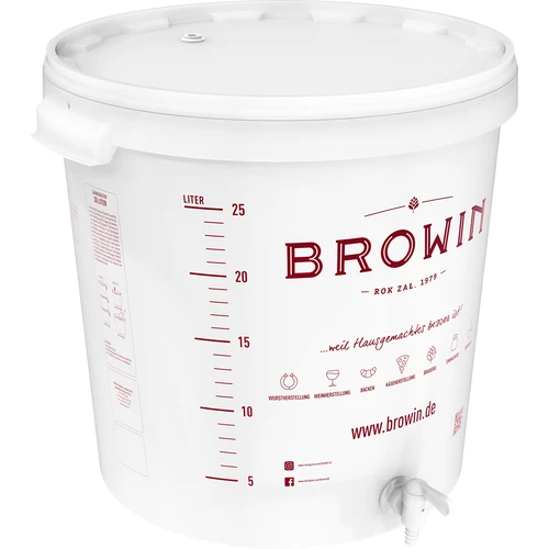 Fermentation bucket 30 L with BROWIN printing and tap DE - 4 ['for fermentation', ' for wine', ' for beer', ' fermenter 30 L', ' fermentation bucket', ' fermentation container with scale']