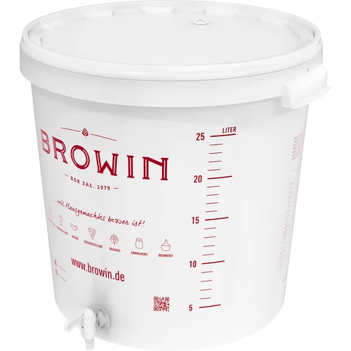 Fermentation bucket 30 L with BROWIN printing and tap DE - 14 ['for fermentation', ' for wine', ' for beer', ' fermenter 30 L', ' fermentation bucket', ' fermentation container with scale']