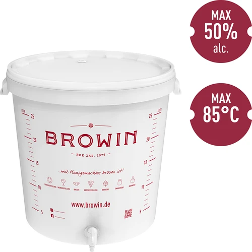 Fermentation bucket 30 L with BROWIN printing and tap DE - 2 ['for fermentation', ' for wine', ' for beer', ' fermenter 30 L', ' fermentation bucket', ' fermentation container with scale']