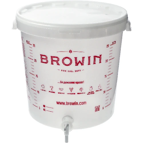 Fermentation bucket 30 L with printing, tap and plastic airlock UA - 2 ['fermentation container', ' fermentation bucket', ' fermentation bucket', ' fermentation containers', ' fermentation container for wine', ' fermentation bucket with tap', ' biowin fermentation bucket', ' brow fermentation bucket']