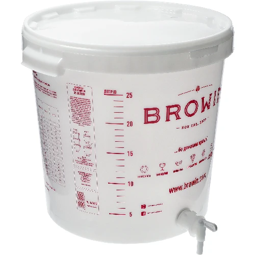 Fermentation bucket 30 L with printing, tap and plastic airlock UA - 3 ['fermentation container', ' fermentation bucket', ' fermentation bucket', ' fermentation containers', ' fermentation container for wine', ' fermentation bucket with tap', ' biowin fermentation bucket', ' brow fermentation bucket']