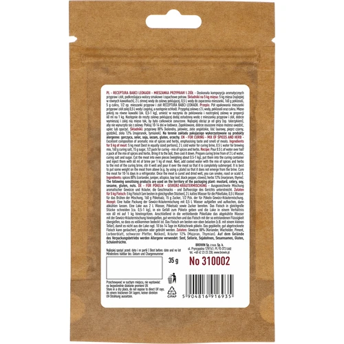 For curing. Mild mix of spices and herbs, 35 g - 2 ['mixture of herbs and spices', ' herbs and spices', ' meat spice', ' meat herbs', ' for pork', ' for beef', ' for veal', ' for poultry', ' for curing']