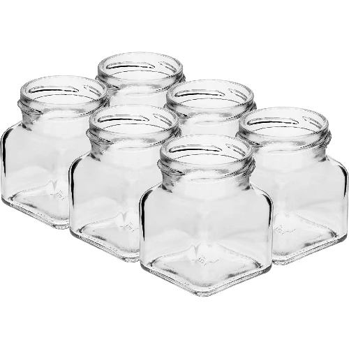 Four Corners - 120 ml twist-off jar Ø53 with a black lid, 6 pcs - 3 ['jars for preserves', ' 120 mL jars', ' jars with twist-off lids', ' jars with safety button lids', ' set of jars', ' preserve jars', ' jars with colourful lids', ' colourful lids', ' jam jars', ' jars for seasonings', ' jar', ' jar with lid']